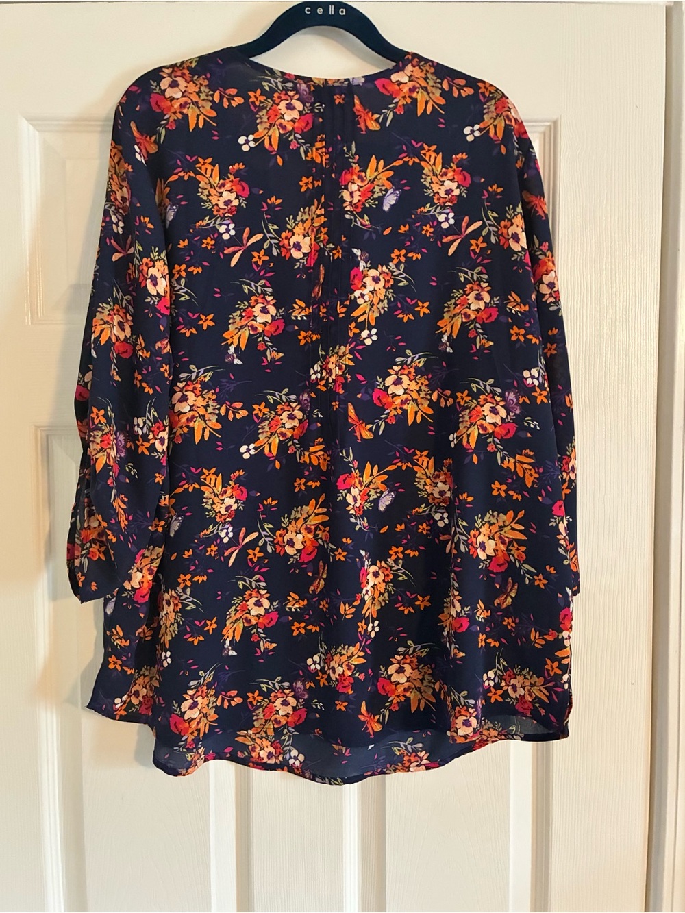 Joan Rivers Navy Floral Top with Orange and Pink Accents - Picture 2 of 4